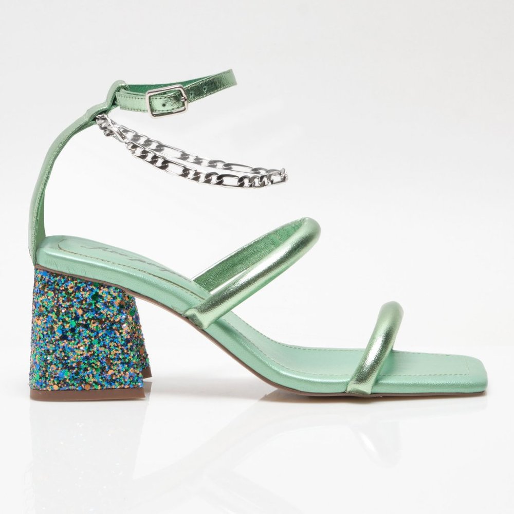 🎉LAST CHANCE🎉 FREE PEOPLE Parker Chain Heel / Lime Metallic - Picture 6 of 9